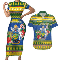 Solomon Islands Christmas Couples Matching Short Sleeve Bodycon Dress and Hawaiian Shirt Coat Of Arms Merry Xmas LT05 Green - Polynesian Pride