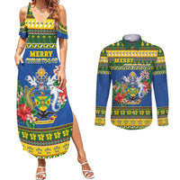 Solomon Islands Christmas Couples Matching Summer Maxi Dress and Long Sleeve Button Shirt Coat Of Arms Merry Xmas LT05 Green - Polynesian Pride