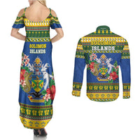 Solomon Islands Christmas Couples Matching Summer Maxi Dress and Long Sleeve Button Shirt Coat Of Arms Merry Xmas LT05 - Polynesian Pride