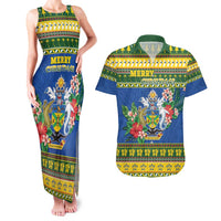 Solomon Islands Christmas Couples Matching Tank Maxi Dress and Hawaiian Shirt Coat Of Arms Merry Xmas LT05 Green - Polynesian Pride