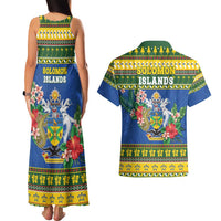 Solomon Islands Christmas Couples Matching Tank Maxi Dress and Hawaiian Shirt Coat Of Arms Merry Xmas LT05 - Polynesian Pride