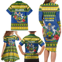 Solomon Islands Christmas Family Matching Long Sleeve Bodycon Dress and Hawaiian Shirt Coat Of Arms Merry Xmas LT05 - Polynesian Pride