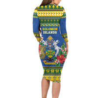 Solomon Islands Christmas Family Matching Long Sleeve Bodycon Dress and Hawaiian Shirt Coat Of Arms Merry Xmas LT05 - Polynesian Pride