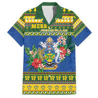 Solomon Islands Christmas Family Matching Off The Shoulder Long Sleeve Dress and Hawaiian Shirt Coat Of Arms Merry Xmas LT05 Dad's Shirt - Short Sleeve Green - Polynesian Pride