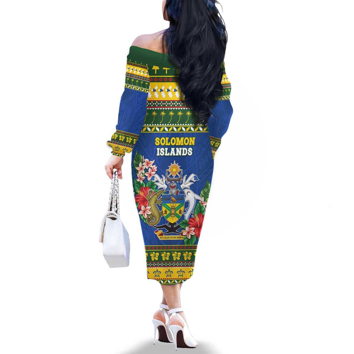 Solomon Islands Christmas Family Matching Off The Shoulder Long Sleeve Dress and Hawaiian Shirt Coat Of Arms Merry Xmas LT05 - Polynesian Pride
