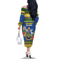 Solomon Islands Christmas Family Matching Off The Shoulder Long Sleeve Dress and Hawaiian Shirt Coat Of Arms Merry Xmas LT05 - Polynesian Pride