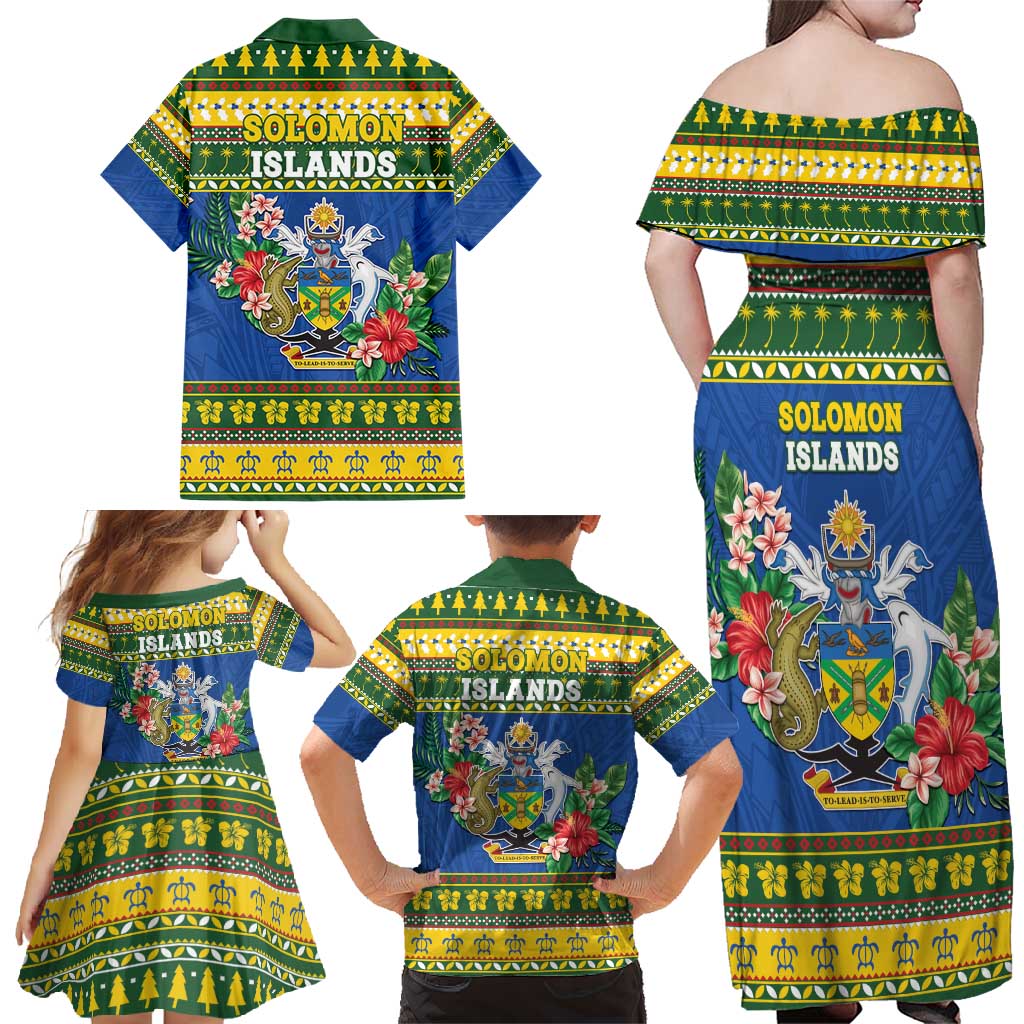 Solomon Islands Christmas Family Matching Off Shoulder Maxi Dress and Hawaiian Shirt Coat Of Arms Merry Xmas LT05 - Polynesian Pride
