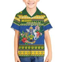 Solomon Islands Christmas Family Matching Off Shoulder Maxi Dress and Hawaiian Shirt Coat Of Arms Merry Xmas LT05 Son's Shirt Green - Polynesian Pride