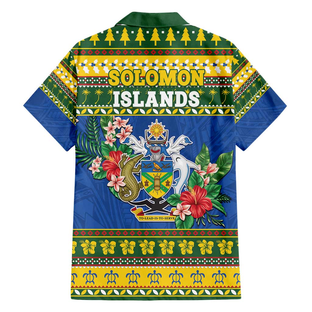 Solomon Islands Christmas Family Matching Off Shoulder Short Dress and Hawaiian Shirt Coat Of Arms Merry Xmas LT05 - Polynesian Pride