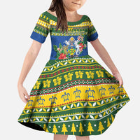 Solomon Islands Christmas Family Matching Puletasi and Hawaiian Shirt Coat Of Arms Merry Xmas LT05 Daughter's Dress Green - Polynesian Pride