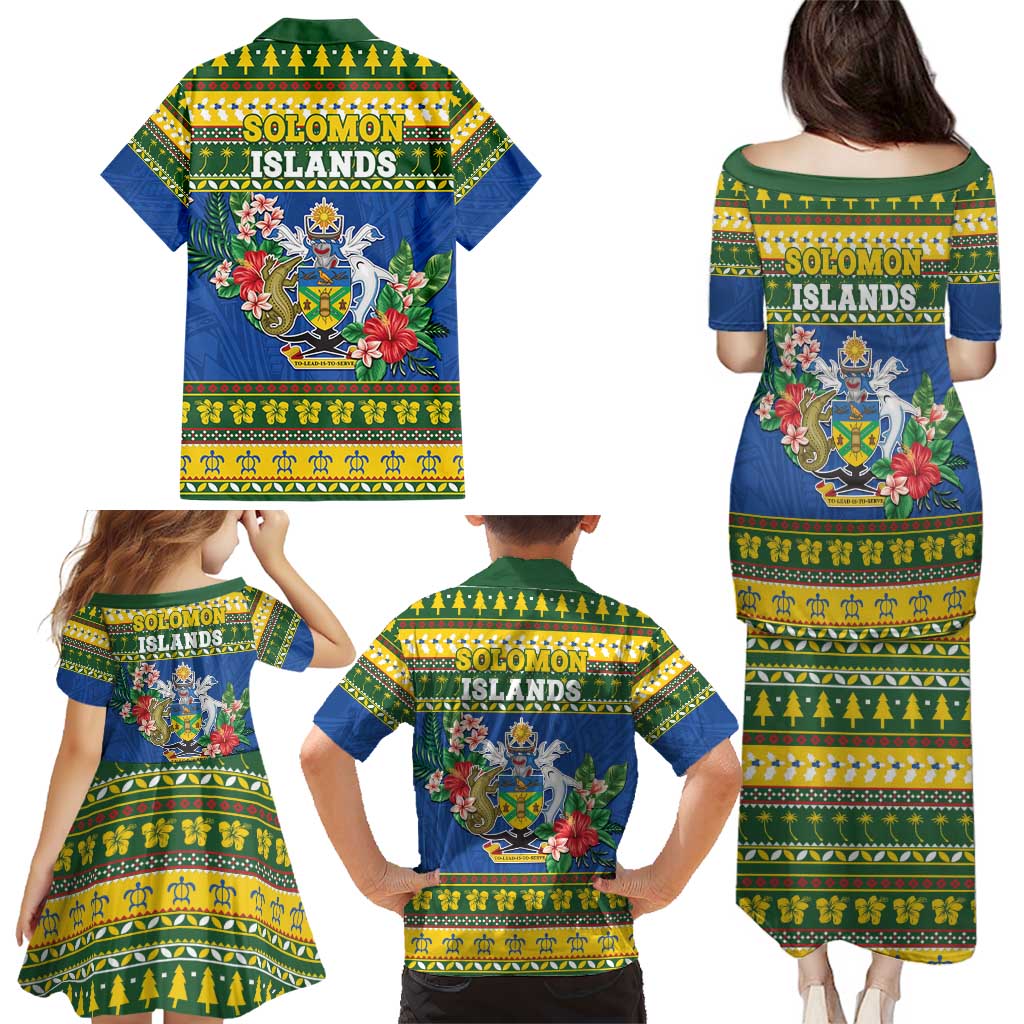 Solomon Islands Christmas Family Matching Puletasi and Hawaiian Shirt Coat Of Arms Merry Xmas LT05 - Polynesian Pride