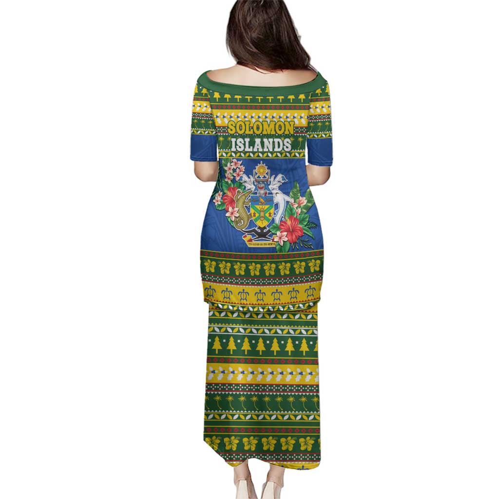 Solomon Islands Christmas Family Matching Puletasi and Hawaiian Shirt Coat Of Arms Merry Xmas LT05 - Polynesian Pride