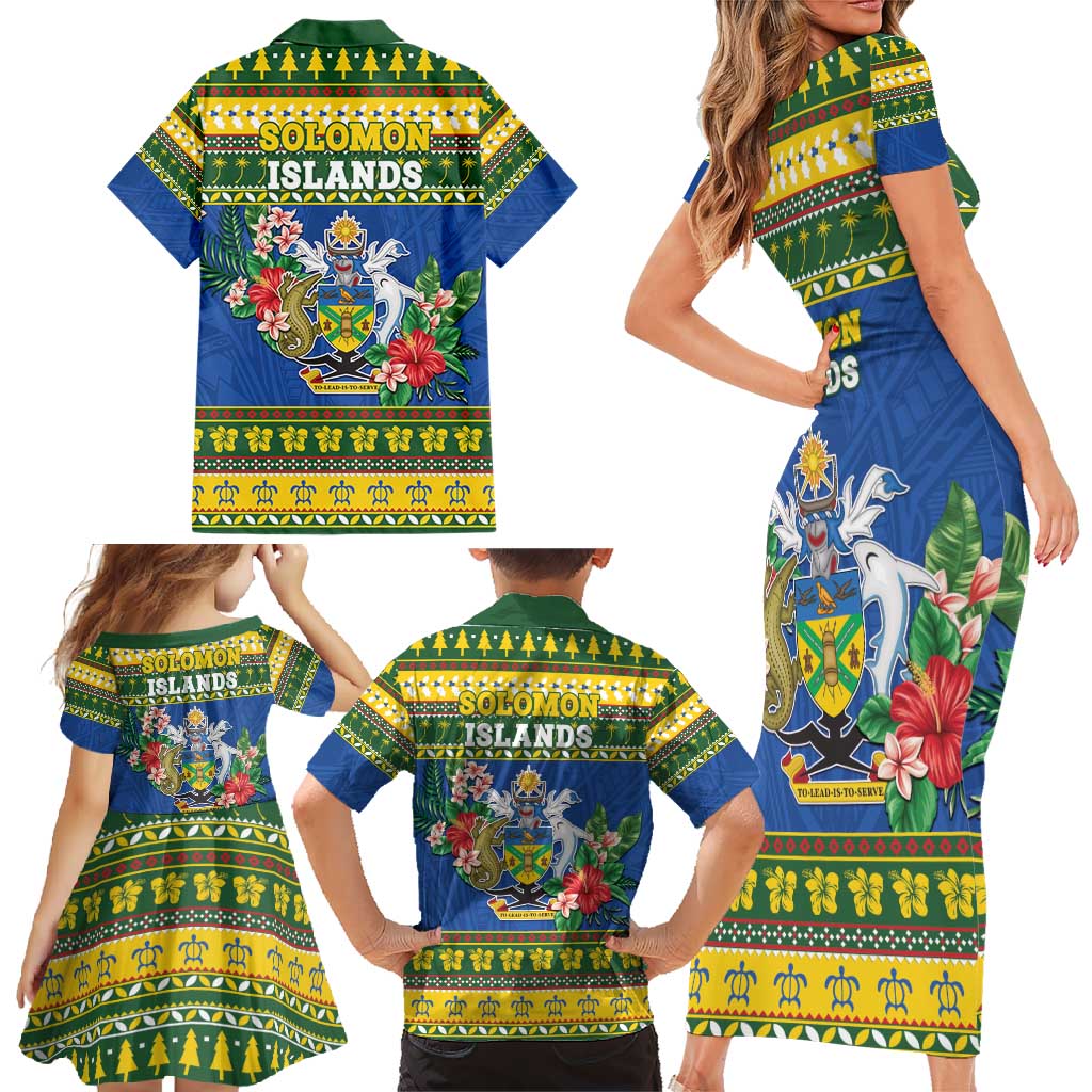 Solomon Islands Christmas Family Matching Short Sleeve Bodycon Dress and Hawaiian Shirt Coat Of Arms Merry Xmas LT05 - Polynesian Pride