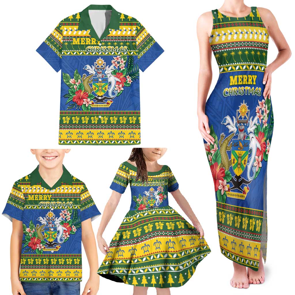 Solomon Islands Christmas Family Matching Tank Maxi Dress and Hawaiian Shirt Coat Of Arms Merry Xmas LT05 - Polynesian Pride