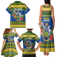 Solomon Islands Christmas Family Matching Tank Maxi Dress and Hawaiian Shirt Coat Of Arms Merry Xmas LT05 - Polynesian Pride