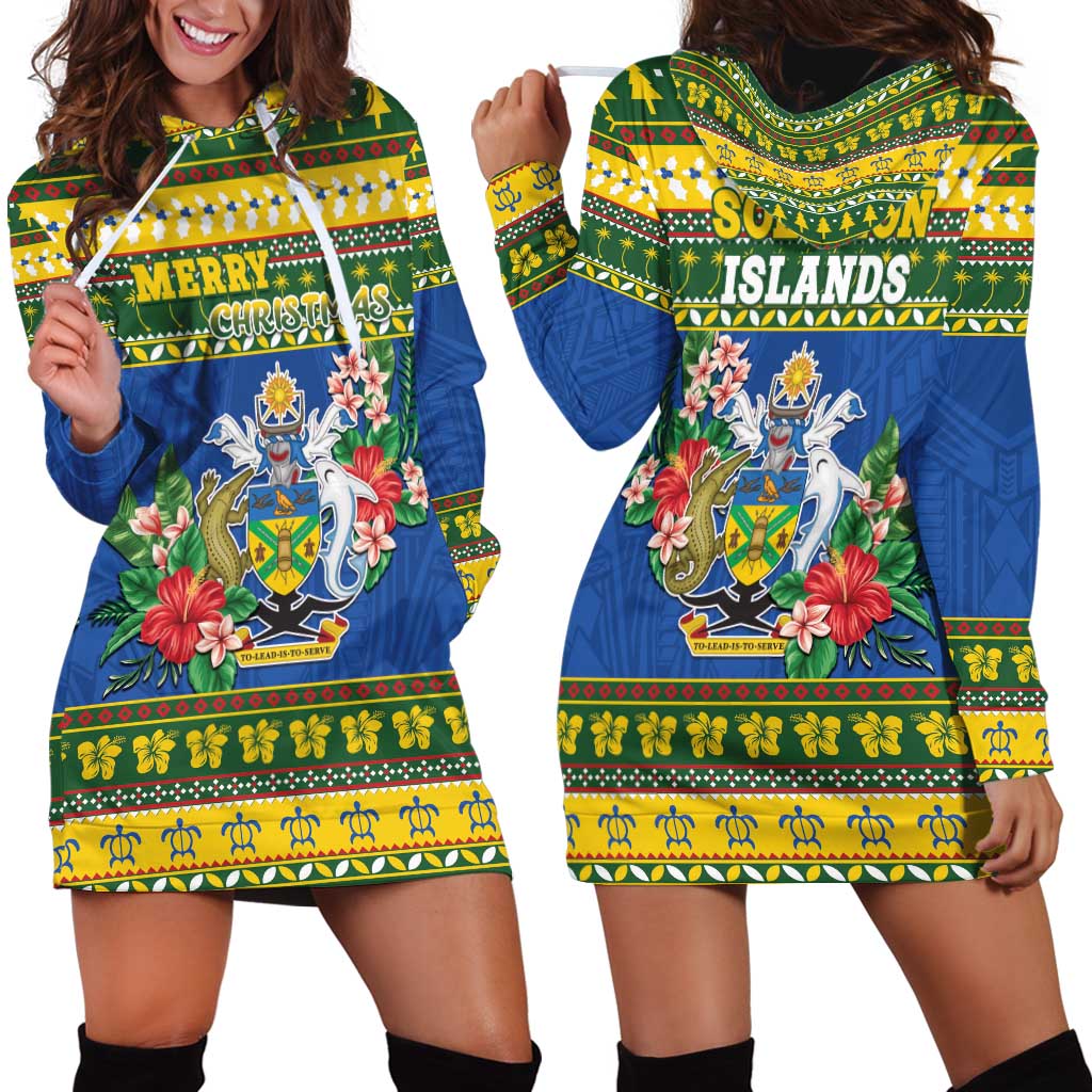 Solomon Islands Christmas Hoodie Dress Coat Of Arms Merry Xmas LT05 - Polynesian Pride