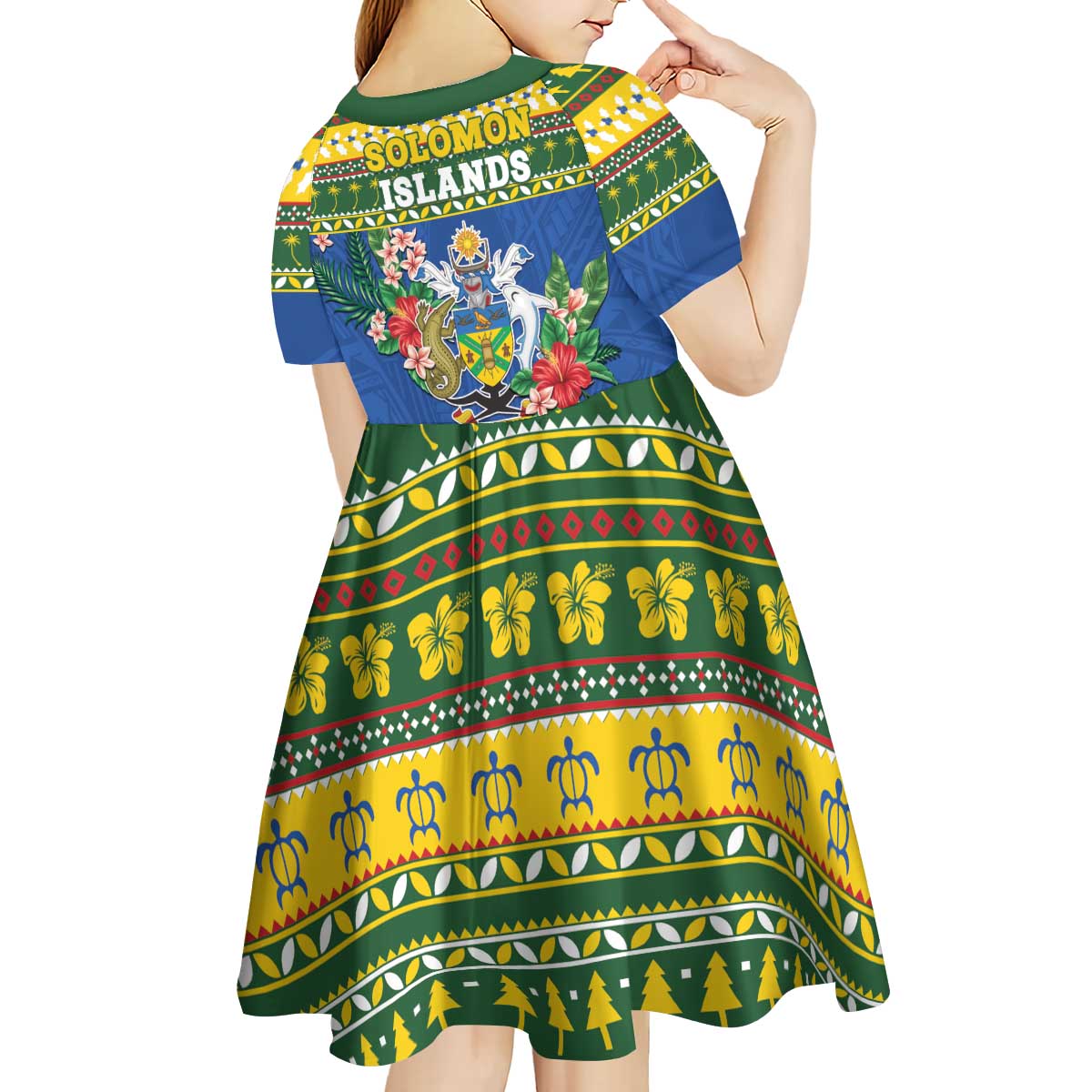 Solomon Islands Christmas Kid Short Sleeve Dress Coat Of Arms Merry Xmas LT05 - Polynesian Pride