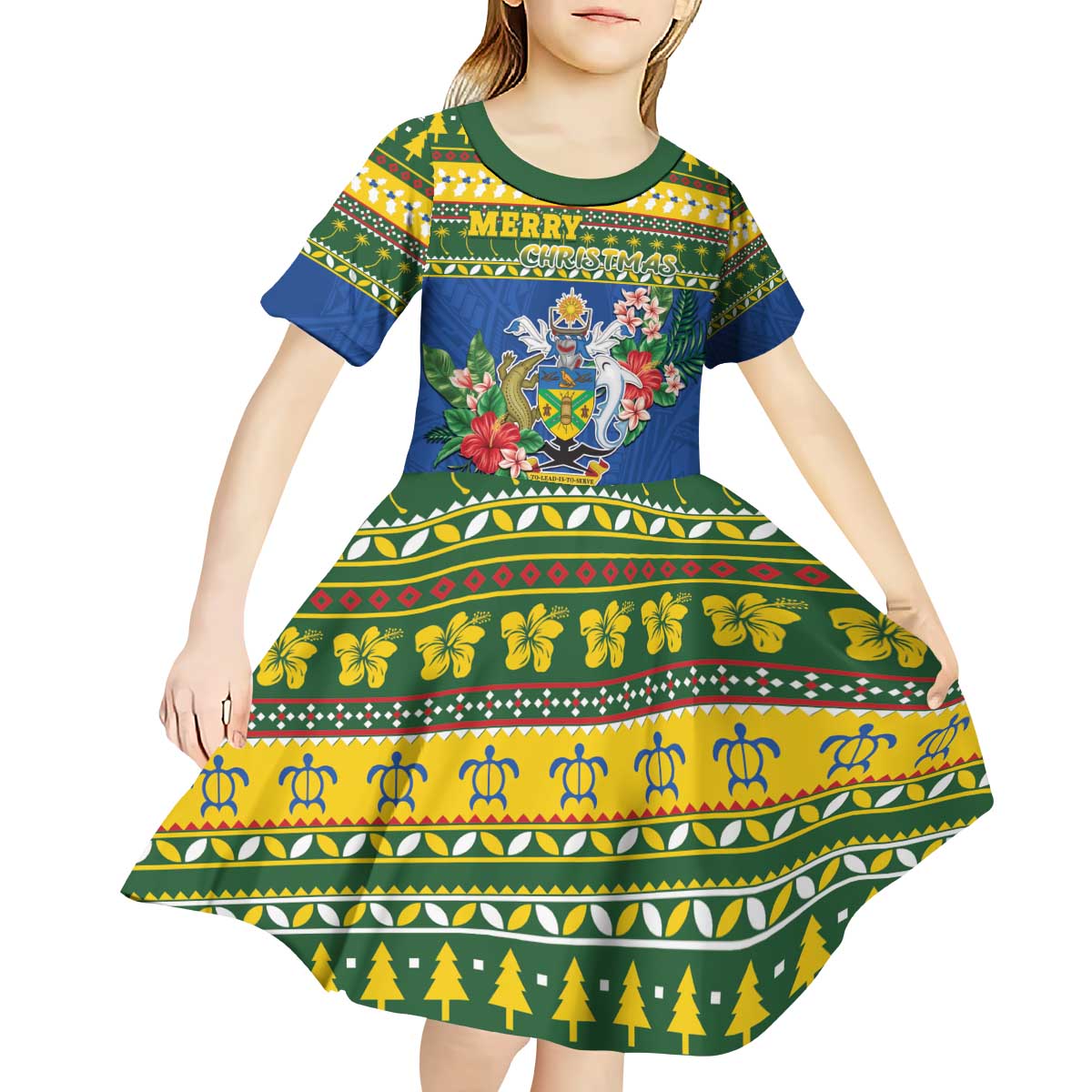 Solomon Islands Christmas Kid Short Sleeve Dress Coat Of Arms Merry Xmas LT05 - Polynesian Pride