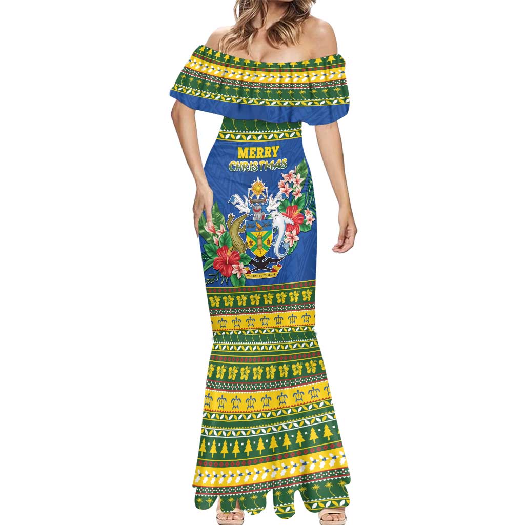 Solomon Islands Christmas Mermaid Dress Coat Of Arms Merry Xmas LT05 - Polynesian Pride