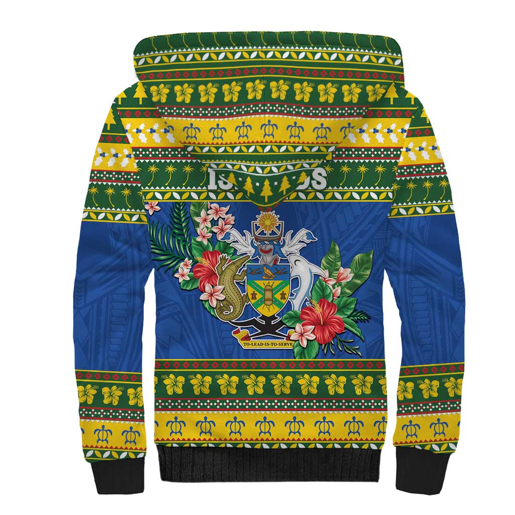 Solomon Islands Christmas Sherpa Hoodie Coat Of Arms Merry Xmas LT05 - Polynesian Pride