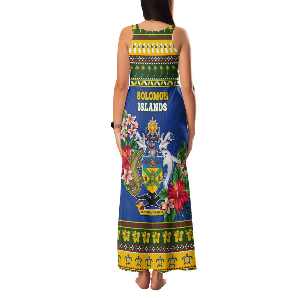 Solomon Islands Christmas Tank Maxi Dress Coat Of Arms Merry Xmas