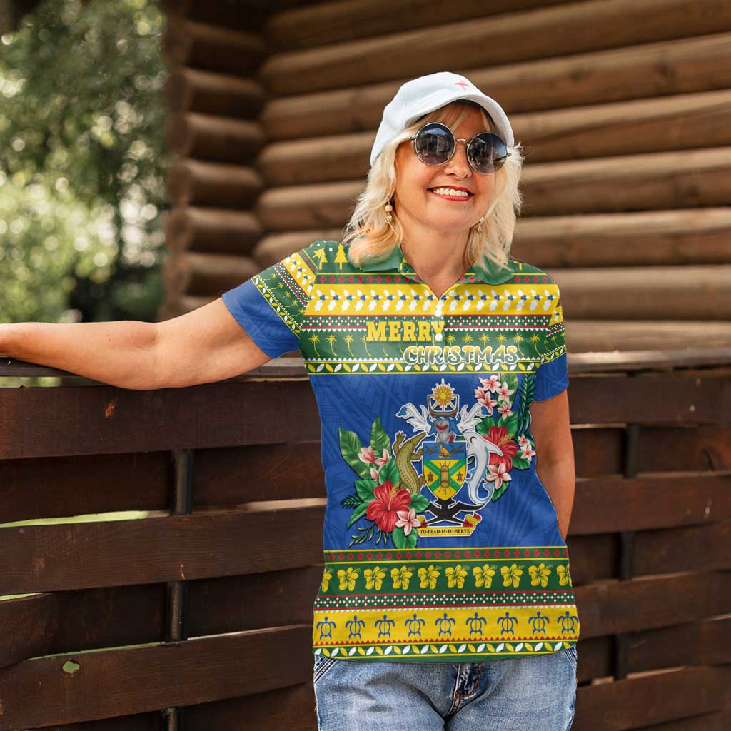 Solomon Islands Christmas Women Polo Shirt Coat Of Arms Merry Xmas