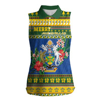 Solomon Islands Christmas Women Sleeveless Polo Shirt Coat Of Arms Merry Xmas LT05 Female Green - Polynesian Pride