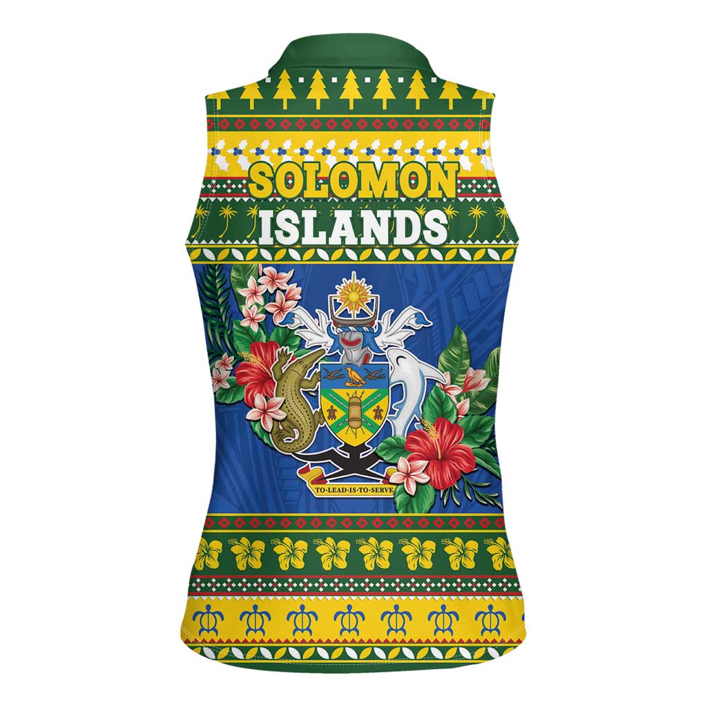 Solomon Islands Christmas Women Sleeveless Polo Shirt Coat Of Arms Merry Xmas LT05 - Polynesian Pride