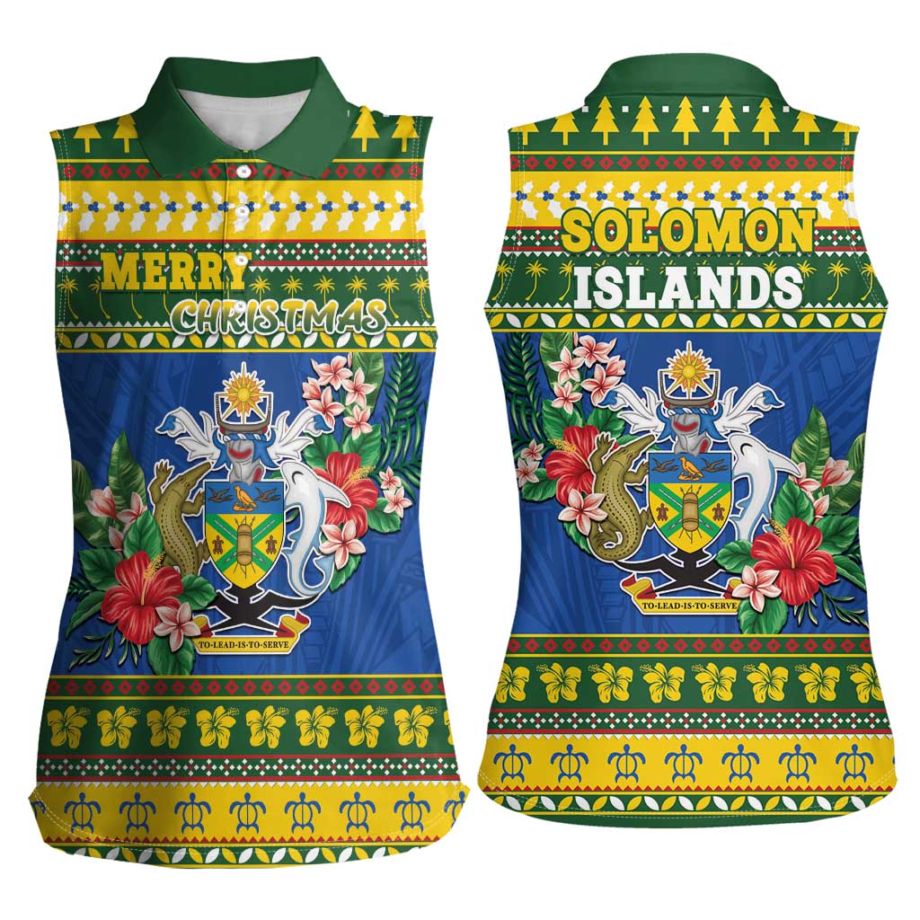 Solomon Islands Christmas Women Sleeveless Polo Shirt Coat Of Arms Merry Xmas LT05 - Polynesian Pride