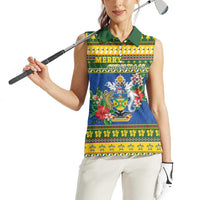 Solomon Islands Christmas Women Sleeveless Polo Shirt Coat Of Arms Merry Xmas LT05 - Polynesian Pride