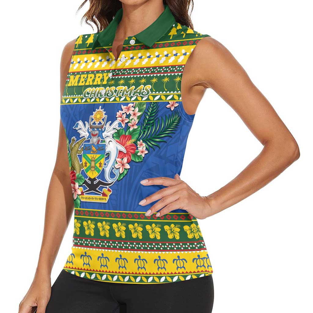 Solomon Islands Christmas Women Sleeveless Polo Shirt Coat Of Arms Merry Xmas LT05 - Polynesian Pride