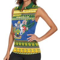 Solomon Islands Christmas Women Sleeveless Polo Shirt Coat Of Arms Merry Xmas LT05 - Polynesian Pride