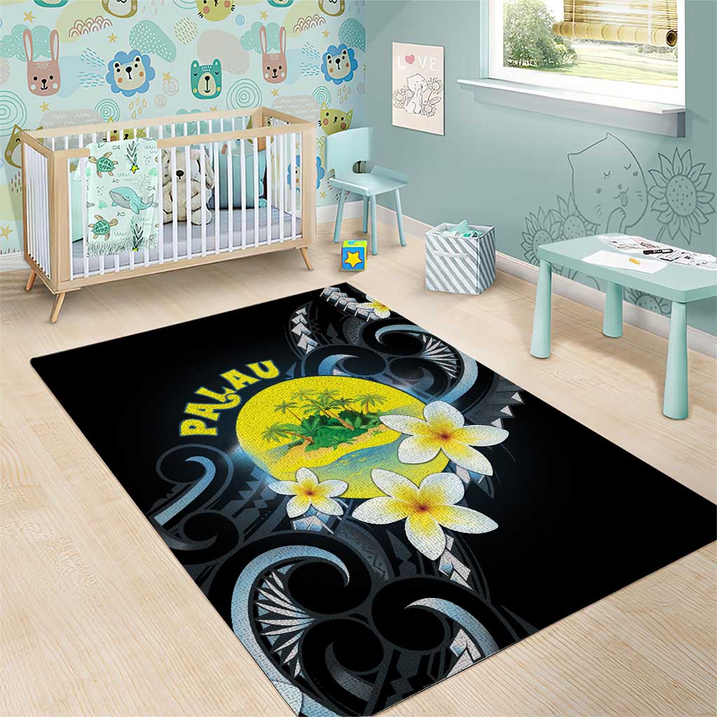 Palau United Nations Day Area Rug Polynesian Curves Plumeria - Polynesian Pride
