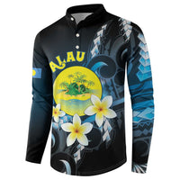 Palau United Nations Day Button Sweatshirt Polynesian Curves Plumeria LT05 - Polynesian Pride