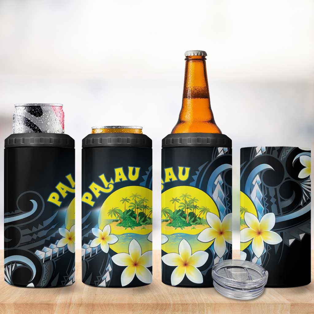 Palau United Nations Day 4 in 1 Can Cooler Tumbler Polynesian Curves Plumeria LT05 - Polynesian Pride