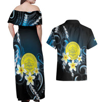 Palau United Nations Day Couples Matching Off Shoulder Maxi Dress and Hawaiian Shirt Polynesian Curves Plumeria LT05 - Polynesian Pride
