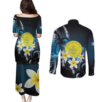 Palau United Nations Day Couples Matching Puletasi and Long Sleeve Button Shirt Polynesian Curves Plumeria LT05 - Polynesian Pride