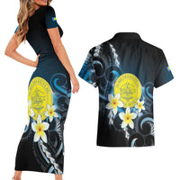 Palau United Nations Day Couples Matching Short Sleeve Bodycon Dress and Hawaiian Shirt Polynesian Curves Plumeria LT05 - Polynesian Pride