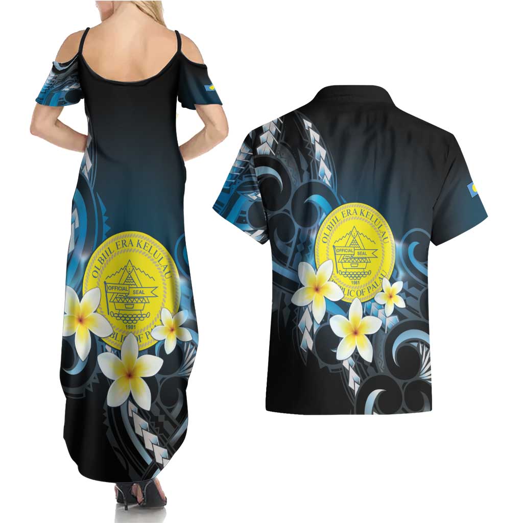 Palau United Nations Day Couples Matching Summer Maxi Dress and Hawaiian Shirt Polynesian Curves Plumeria LT05 - Polynesian Pride