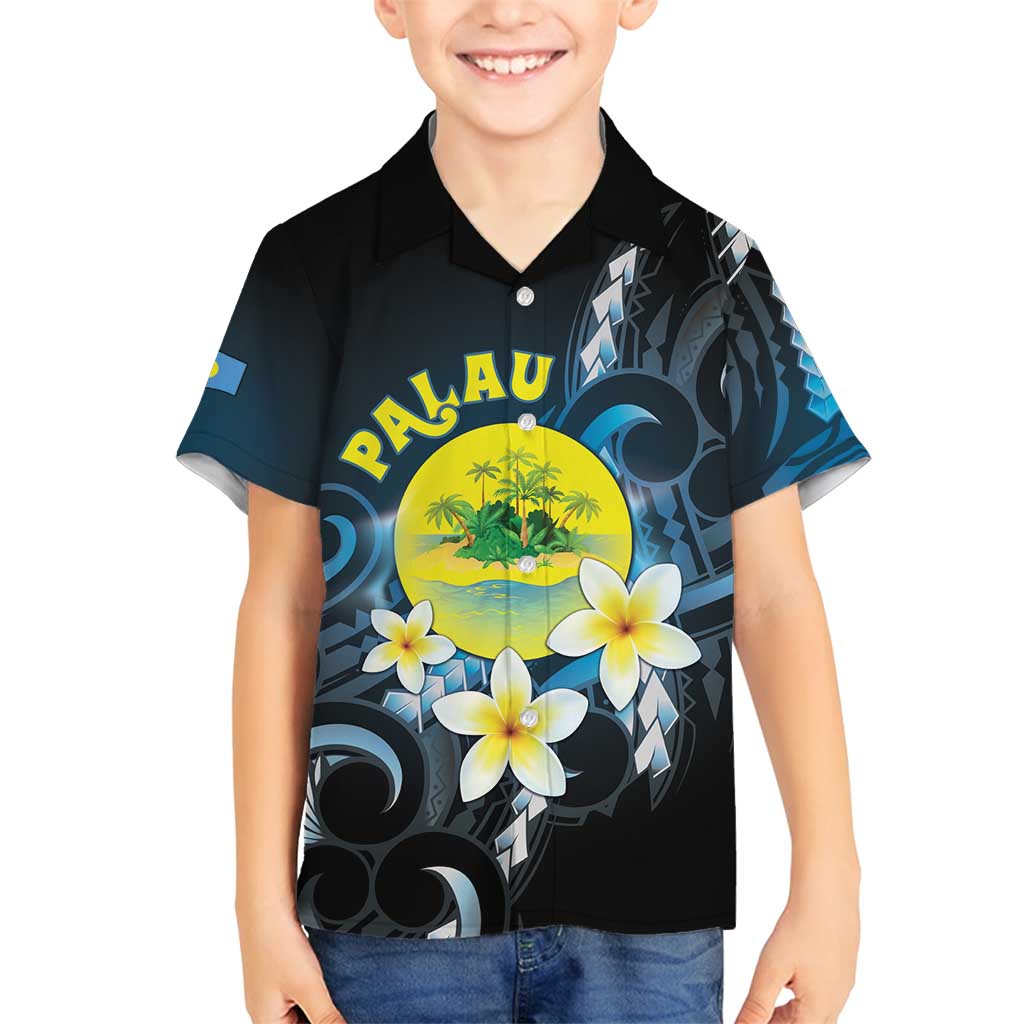Palau United Nations Day Family Matching Long Sleeve Bodycon Dress and Hawaiian Shirt Polynesian Curves Plumeria LT05 Son's Shirt Black - Polynesian Pride