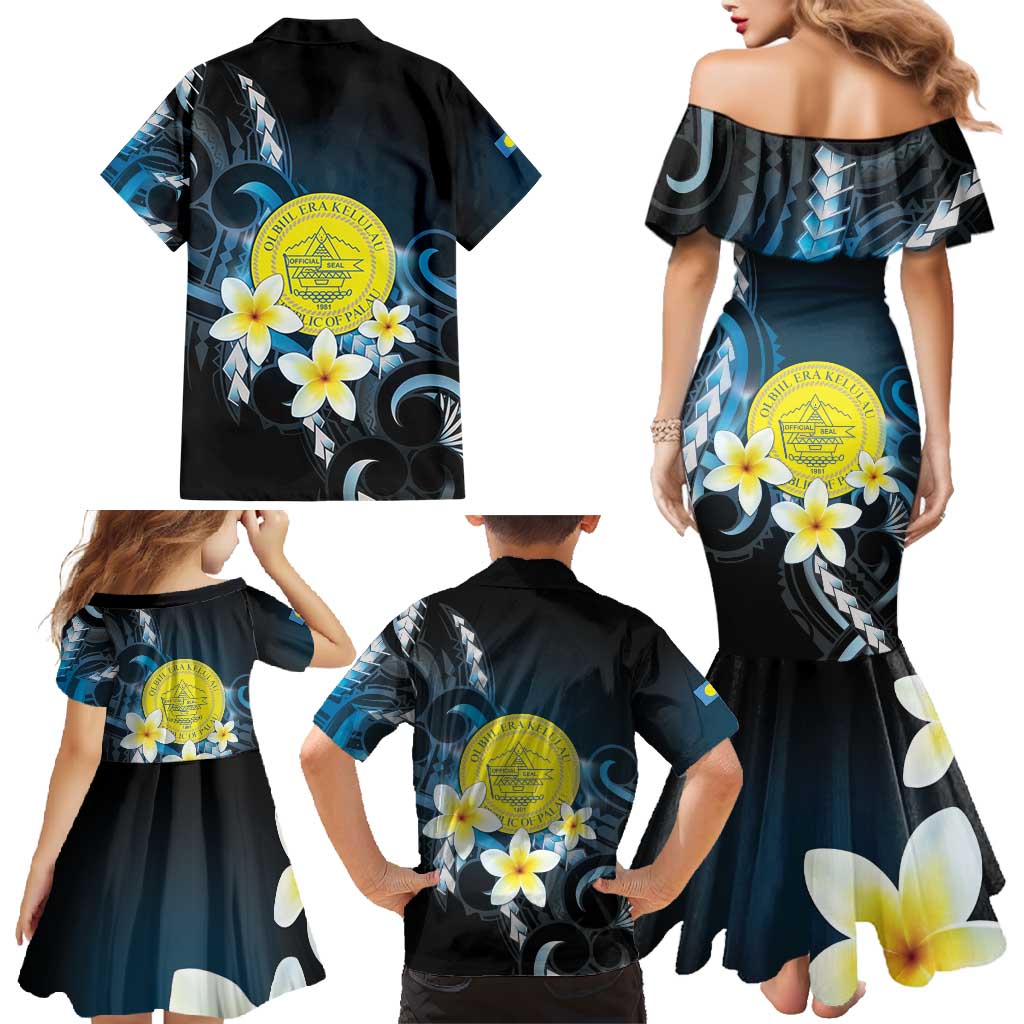 Palau United Nations Day Family Matching Mermaid Dress and Hawaiian Shirt Polynesian Curves Plumeria LT05 - Polynesian Pride