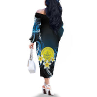 Palau United Nations Day Family Matching Off The Shoulder Long Sleeve Dress and Hawaiian Shirt Polynesian Curves Plumeria LT05 - Polynesian Pride