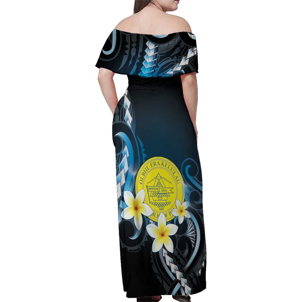 Palau United Nations Day Family Matching Off Shoulder Maxi Dress and Hawaiian Shirt Polynesian Curves Plumeria LT05 - Polynesian Pride
