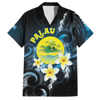 Palau United Nations Day Family Matching Puletasi and Hawaiian Shirt Polynesian Curves Plumeria LT05 Dad's Shirt - Short Sleeve Black - Polynesian Pride