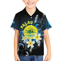 Palau United Nations Day Family Matching Puletasi and Hawaiian Shirt Polynesian Curves Plumeria LT05 Son's Shirt Black - Polynesian Pride