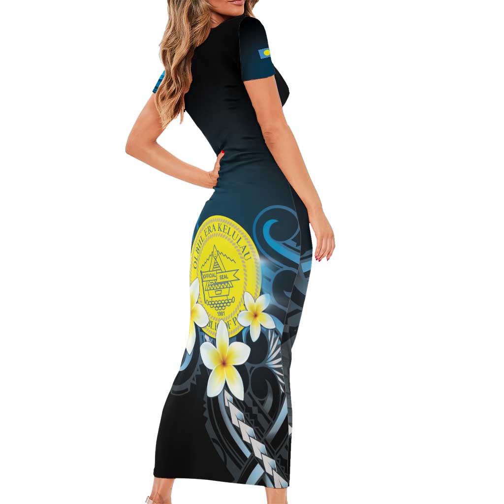 Palau United Nations Day Family Matching Short Sleeve Bodycon Dress and Hawaiian Shirt Polynesian Curves Plumeria LT05 - Polynesian Pride