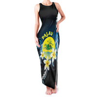 Palau United Nations Day Family Matching Tank Maxi Dress and Hawaiian Shirt Polynesian Curves Plumeria LT05 Mom's Dress Black - Polynesian Pride