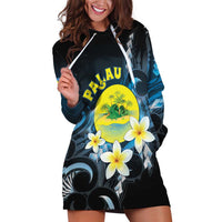 Palau United Nations Day Hoodie Dress Polynesian Curves Plumeria LT05 Black - Polynesian Pride
