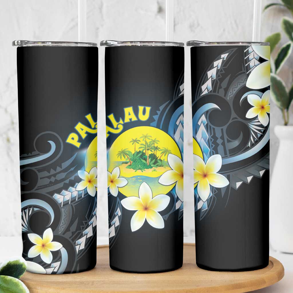 Palau United Nations Day Skinny Tumbler Polynesian Curves Plumeria LT05 - Polynesian Pride