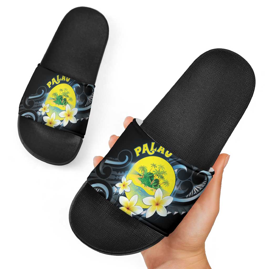 Palau United Nations Day Slide Sandals Polynesian Curves Plumeria - Polynesian Pride